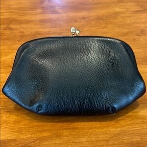 Vintage Black Pebble Leather Clutch Brass Snap Closure Evening Purse Retro Sexy🖤